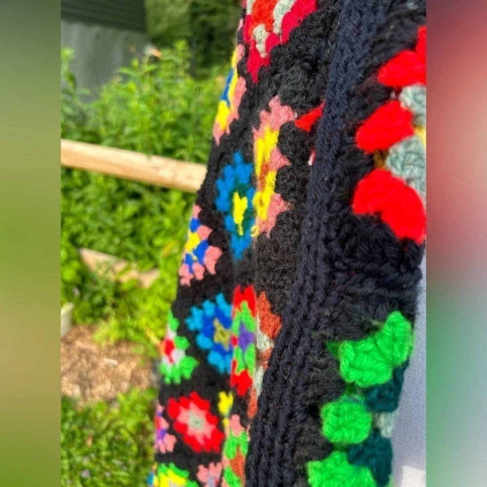 Vintage Colourful Granny Quilt Shawl Afghan Crochet Blanket
